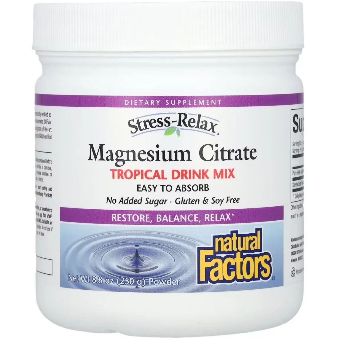 Магний цитрат Natural Factors Stress-Relax Magnesium Citrate тропические фрукты в порошке 250 гр - фото 1