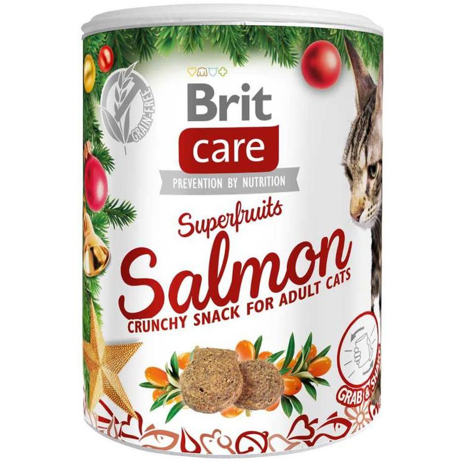 Різдвяні ласощі Brit Care Cat Superfruits для котів з лососем і обліпихою 100 г - фото 1