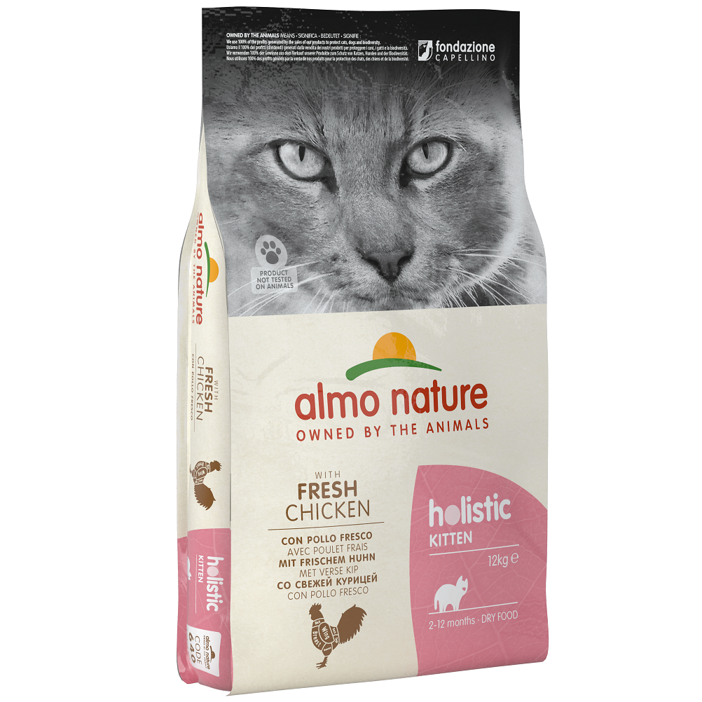 Сухой корм для котят Almo Nature Holistic Cat, со свежей курицей, 12 кг (640) - фото 1