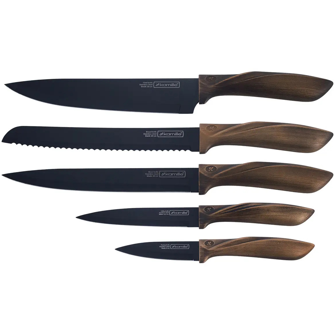 Набір кухонних ножів Kamille: 5 ножів + підставка 5166 (KM-5166) - фото 3