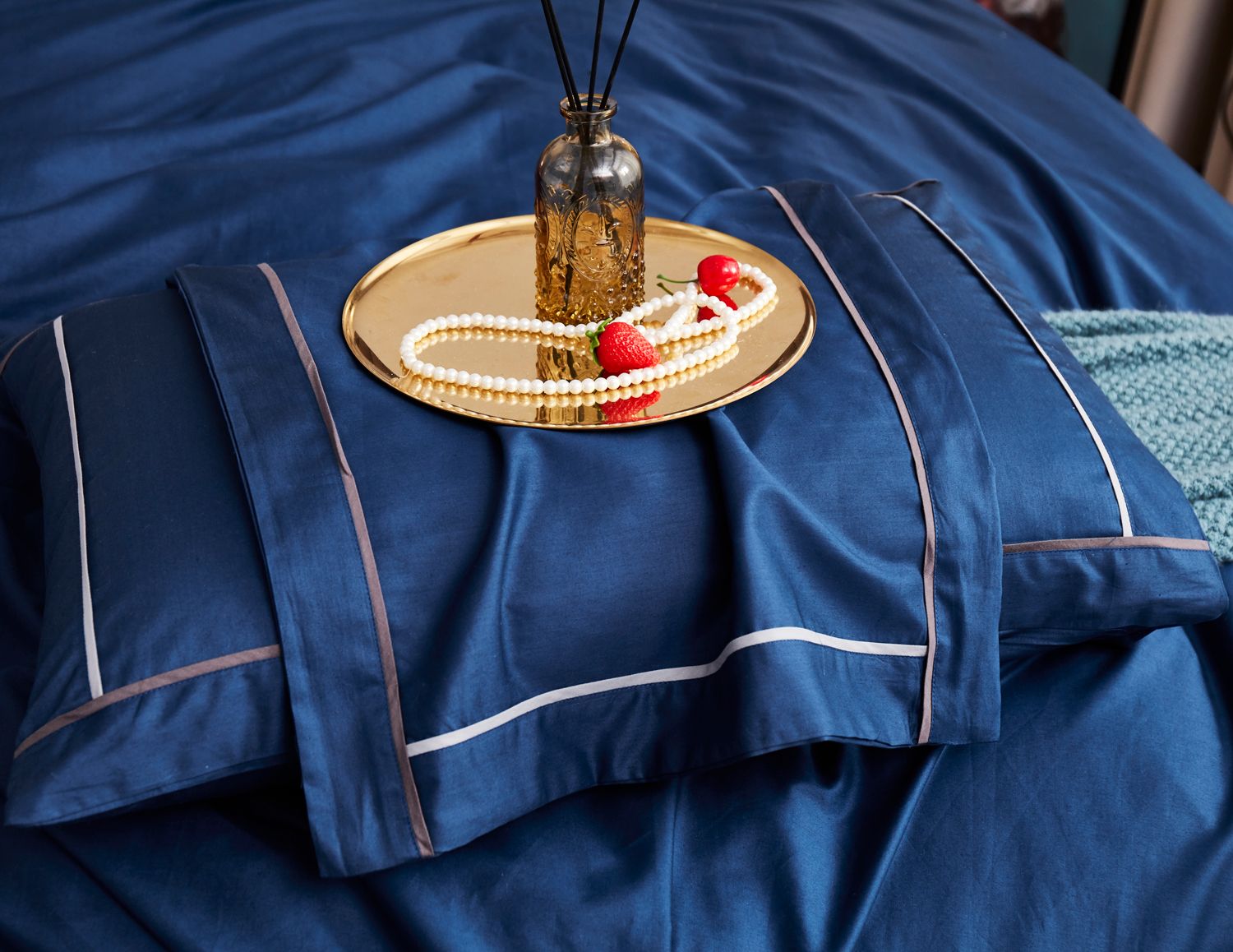 Комплект постельного белья Love You, сатин люкс, евростандарт, синий (62017) - фото 2