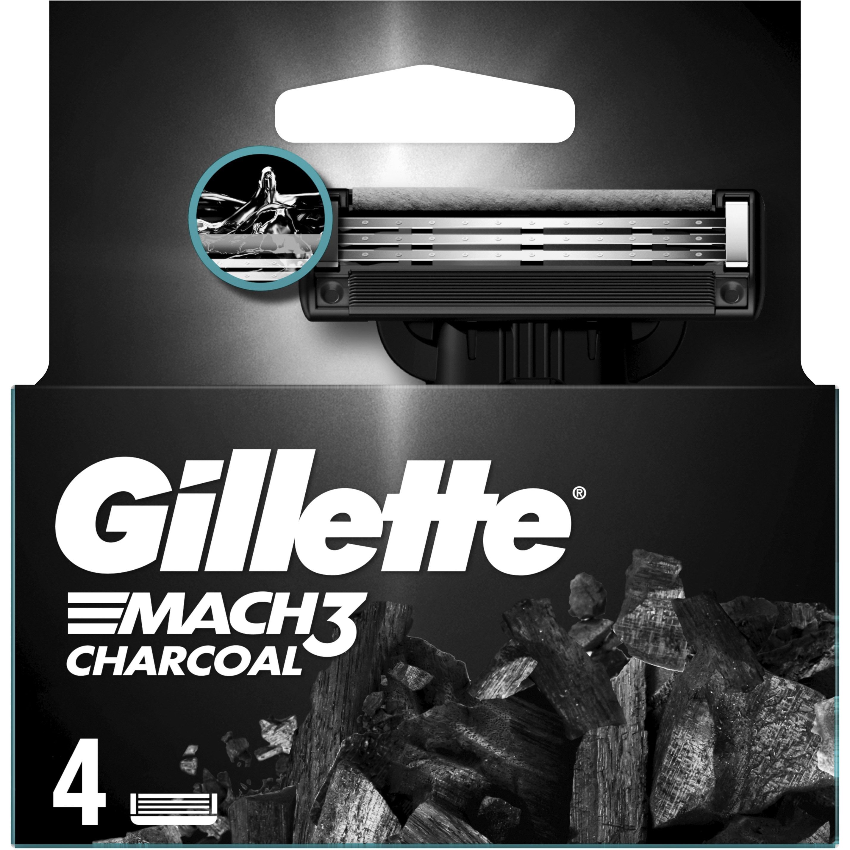 Фото - Бритва / лезо Gillette Змінні касети для гоління  Mach 3 Charcoal 4 шт. 