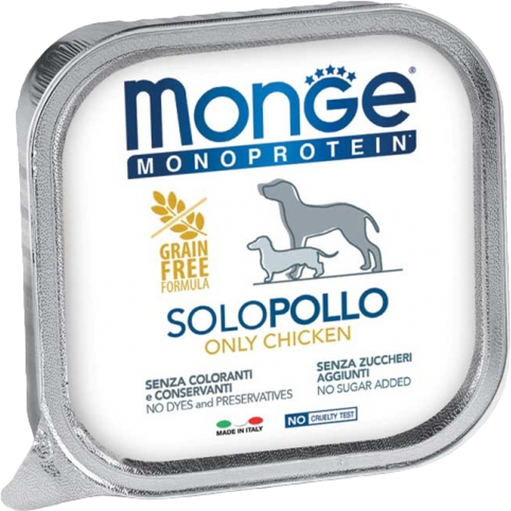 Вологий корм Monge Dog Solo, для дорослих собак, 100% курка, 150 г - фото 1