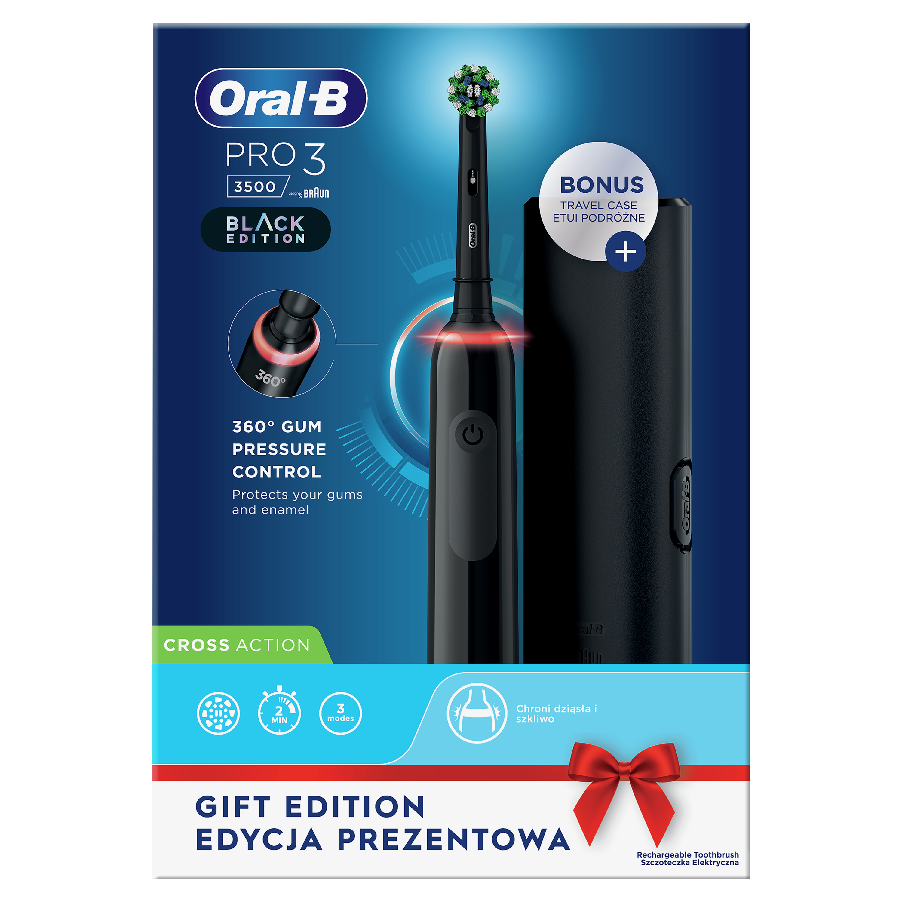 Електрична зубна щітка Oral-B Pro 3 3500 СrossAсtion + футляр, чорна - фото 3