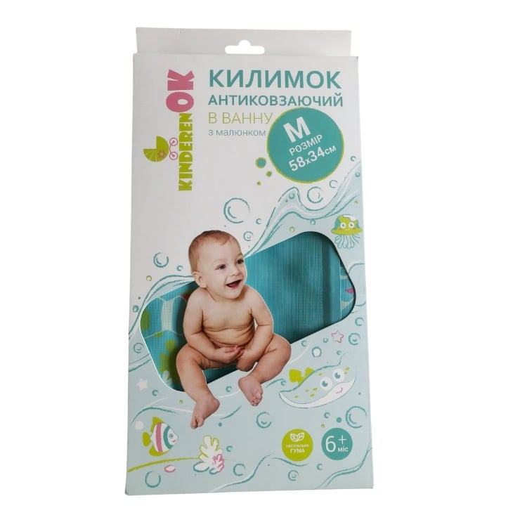 Дитячий гумовий килимок для ванної KinderenOK, розмір M, 58х34 см, блакитний з малюнком (071115) - фото 6