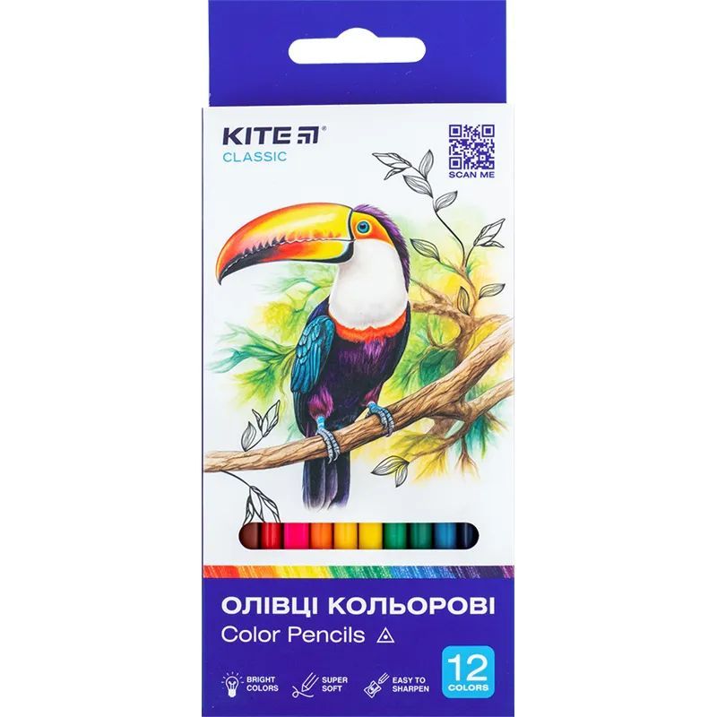 Олівці кольорові Kite Classic тригранні 12 шт. (K-053) - фото 1