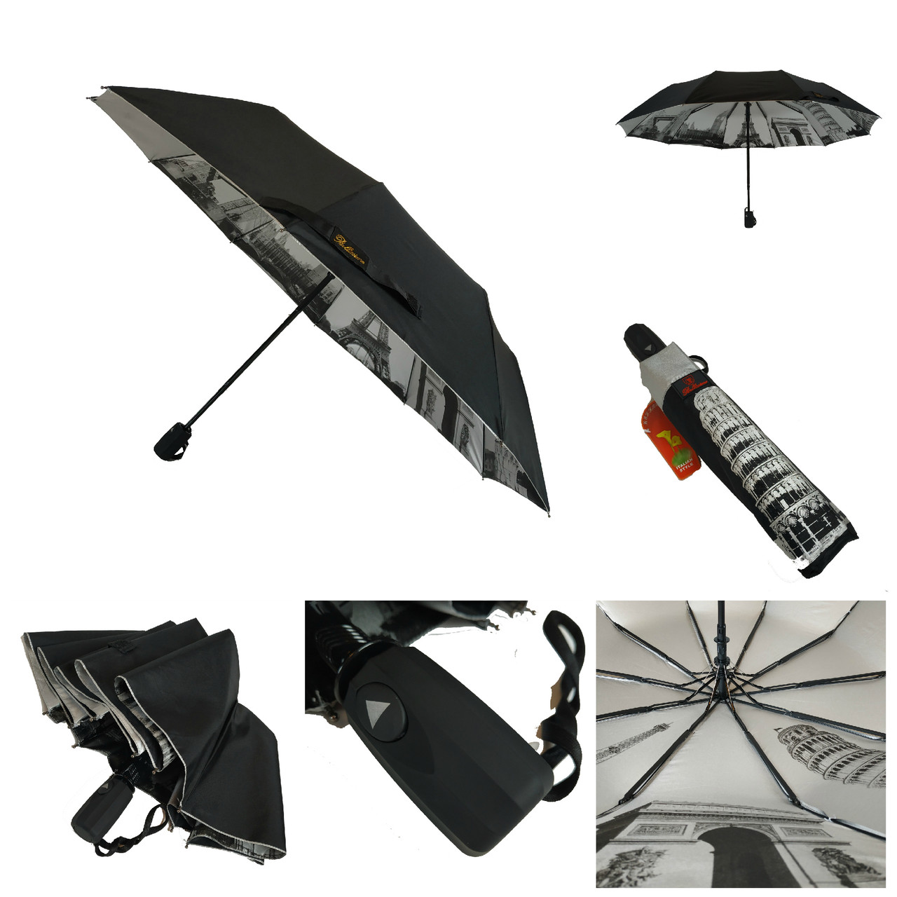 Жіноча складана парасолька напівавтомат Bellissima 102 см чорна - фото 2