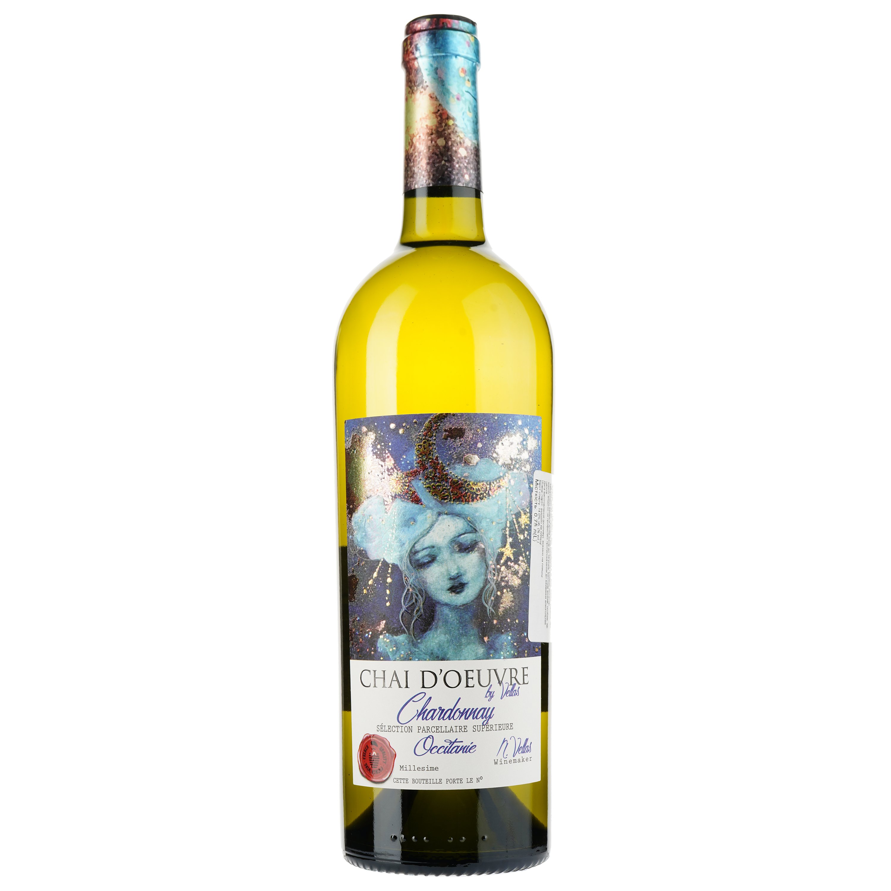 Вино Chai d'Oeuvre Chardonnay IGP Pays D'Oc, белое, сухое, 0,75 л - фото 1