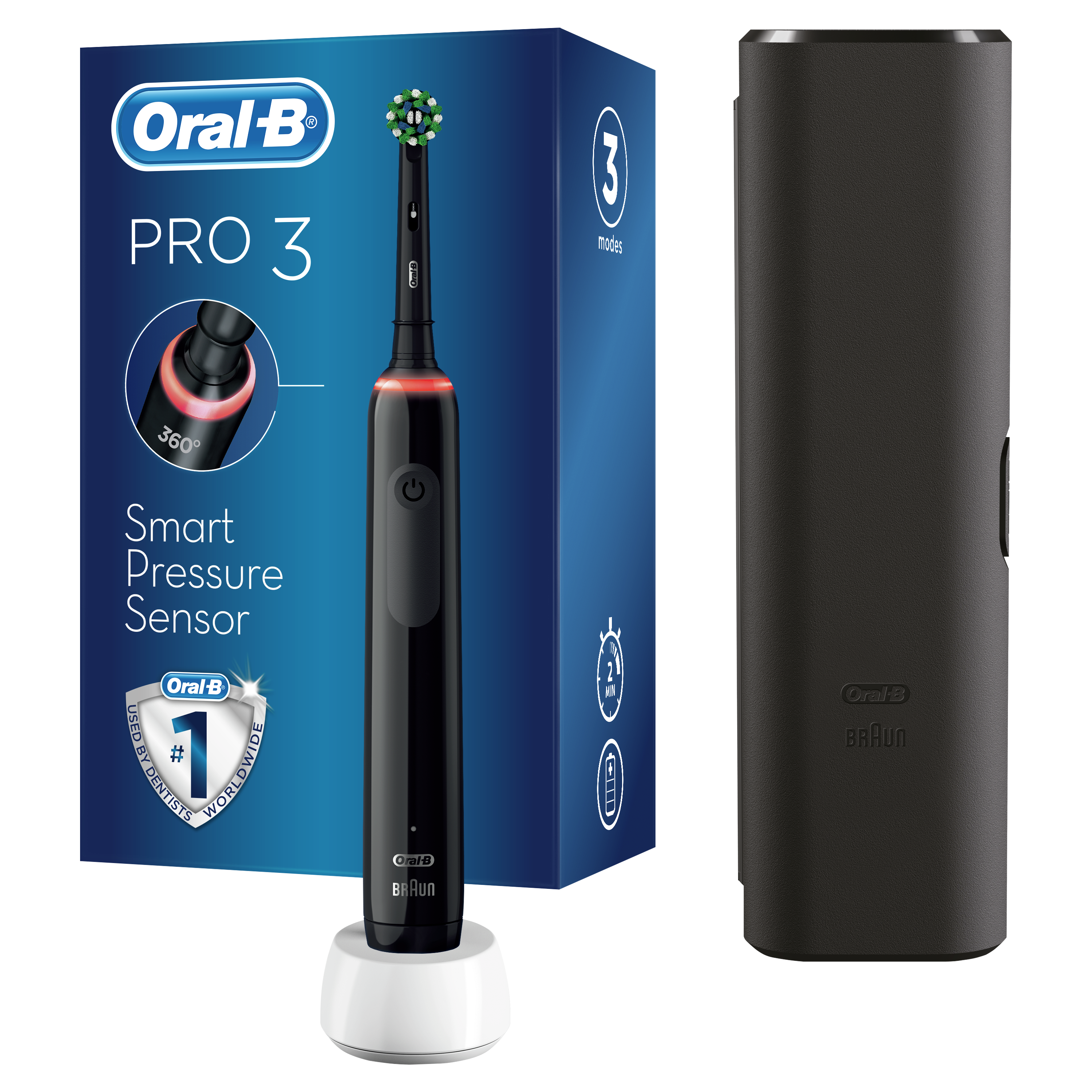Електрична зубна щітка Oral-B Pro 3 3500 СrossAсtion + футляр, чорна - фото 1