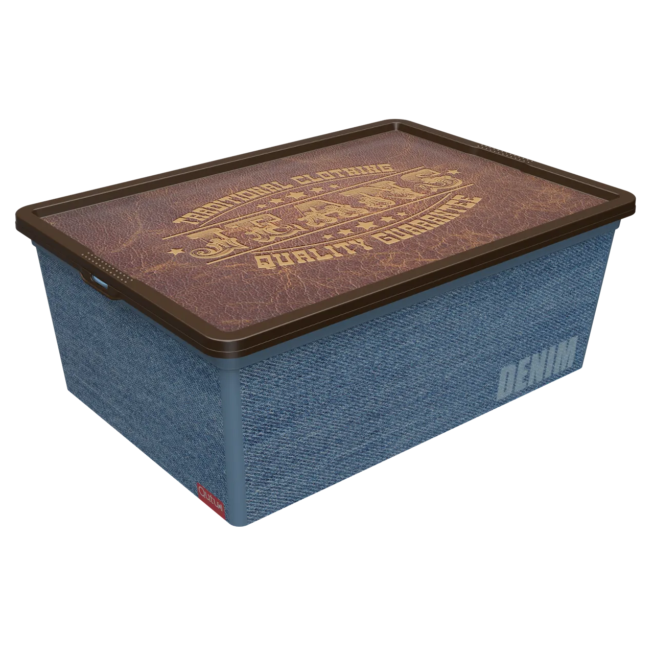 Коробка Qutu Trend Box Denim Leather, 10 л, 37х26х14 см, синій з коричневим (TREND BOX с/к DENIM LEATHER 10л.) - фото 1