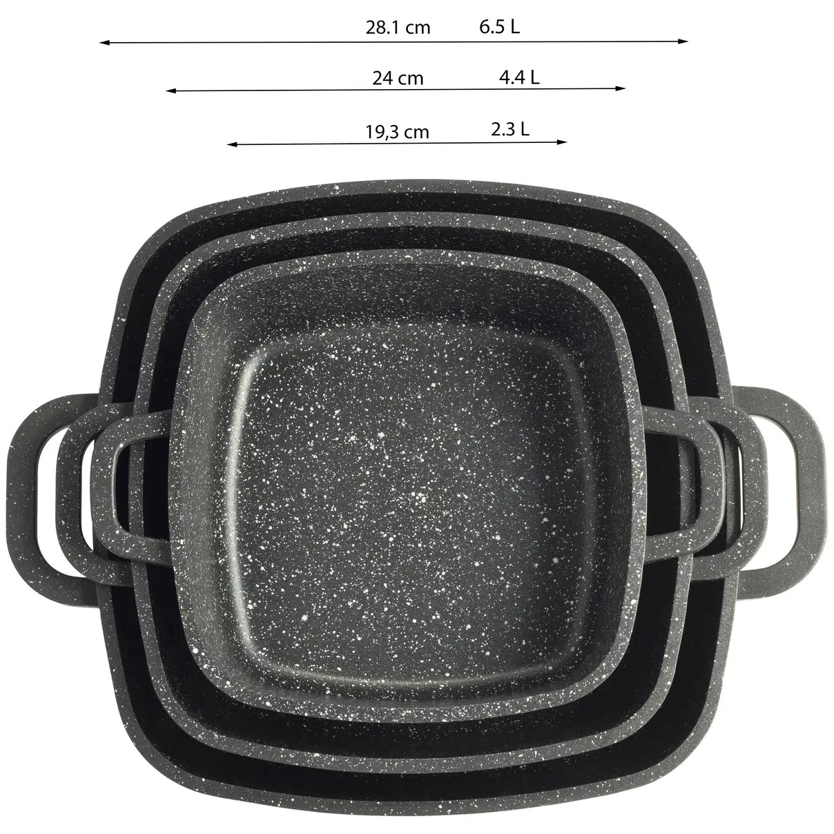 Набір посуду Kamille: 3 квадратні каструлі з кришками + 2 прихватки 4435 (KM-4435) - фото 6