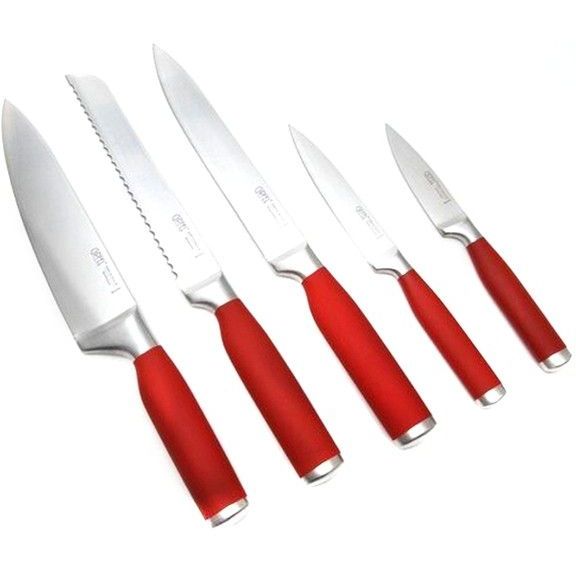 ножи: BARON, GIPFEL Набор ножей BARON 6 пр. на деревянной красной подставке. Материал лезвия: сталь 3CR13 Материал ручки: soft-touch / GIPFEL - фото 3