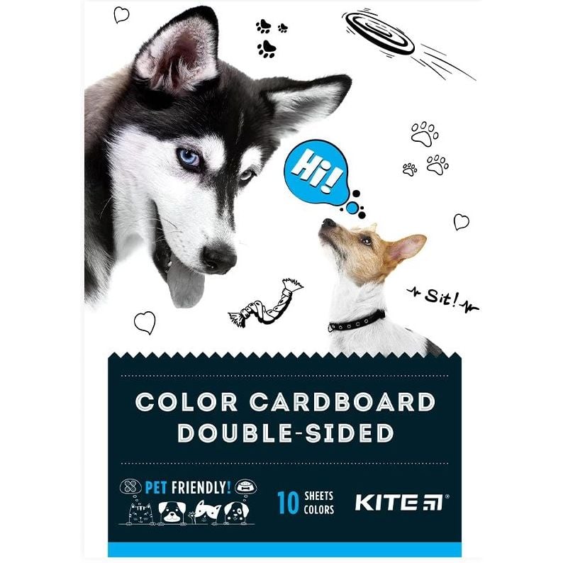 Картон кольоровий двосторонній Kite Dogs A5 10 аркушів 10 кольорів (K22-289) - фото 1