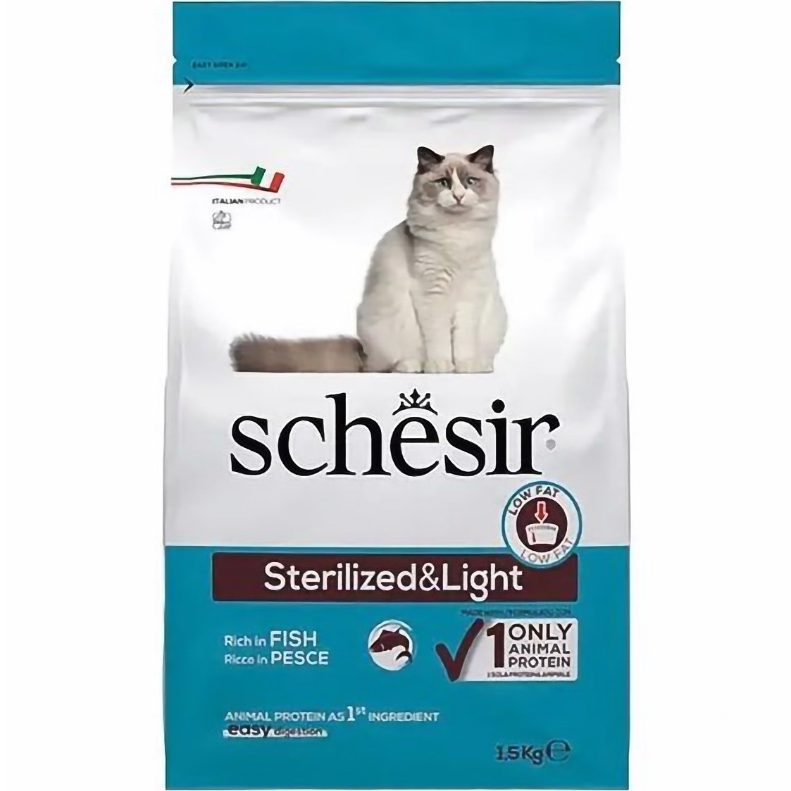 Монопротеиновый сухой корм для стерилизованных котов Schesir Cat Sterilized Fish с рыбой 1.5 кг - фото 1