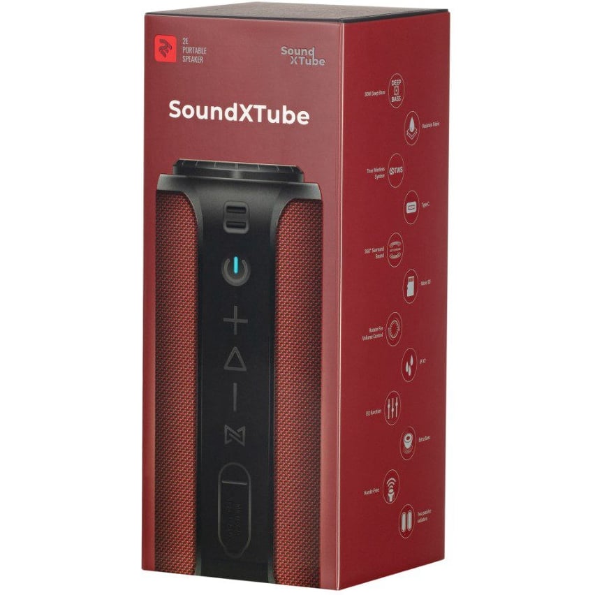 Портативна Bluetooth колонка 2E SoundXTube 30W TWS MP3 Wireless Waterproof Black-Red - фото 7