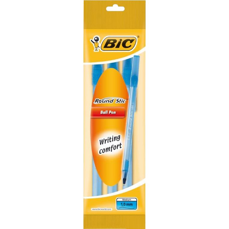 Набор шариковых ручек BIC Round Stic M синий 0.32 мм 3 шт. (516849) - фото 1