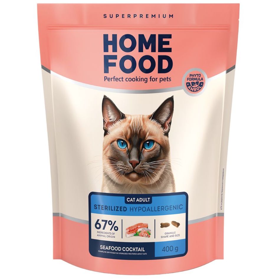 Гипоаллергенный сухой корм для кошек Home Food Adult, морской коктейль, 400 г - фото 1