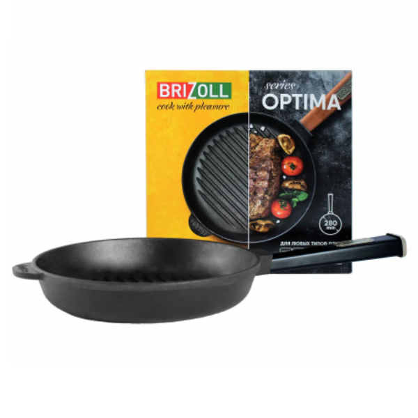 Сковорода-гриль Brizoll Optima-Black чугунная с ручкой, 28х5 cм (O2850G-P1) - фото 3