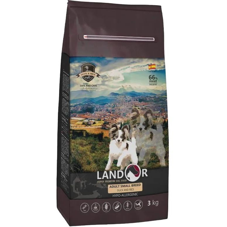 Сухий корм для собак дрібних порід Landor, качка з рисом, 3 кг - фото 1
