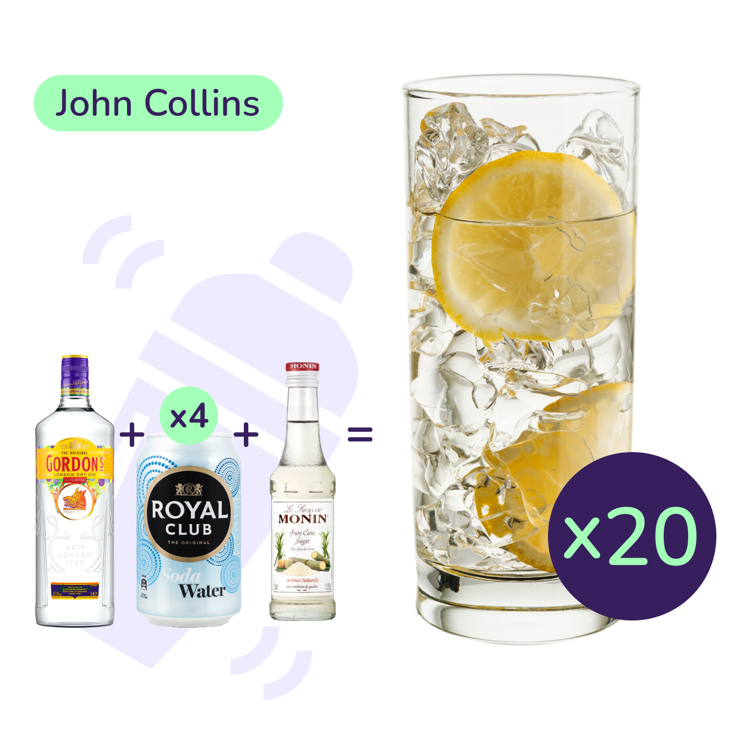 Коктейль John Collins (набор ингредиентов) х20 на основе Gordon's - фото 1