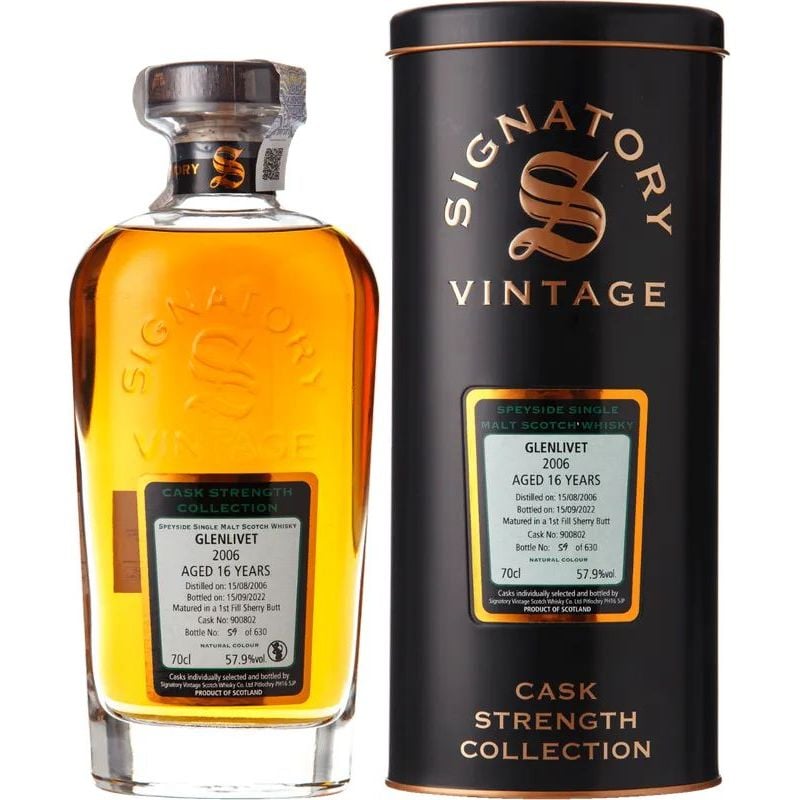 Віскі Signatory Glenlivet Cask Strength 16 yo Single Malt Scotch Whisky 60.7% 0.7 л, у подарунковій коробці - фото 1