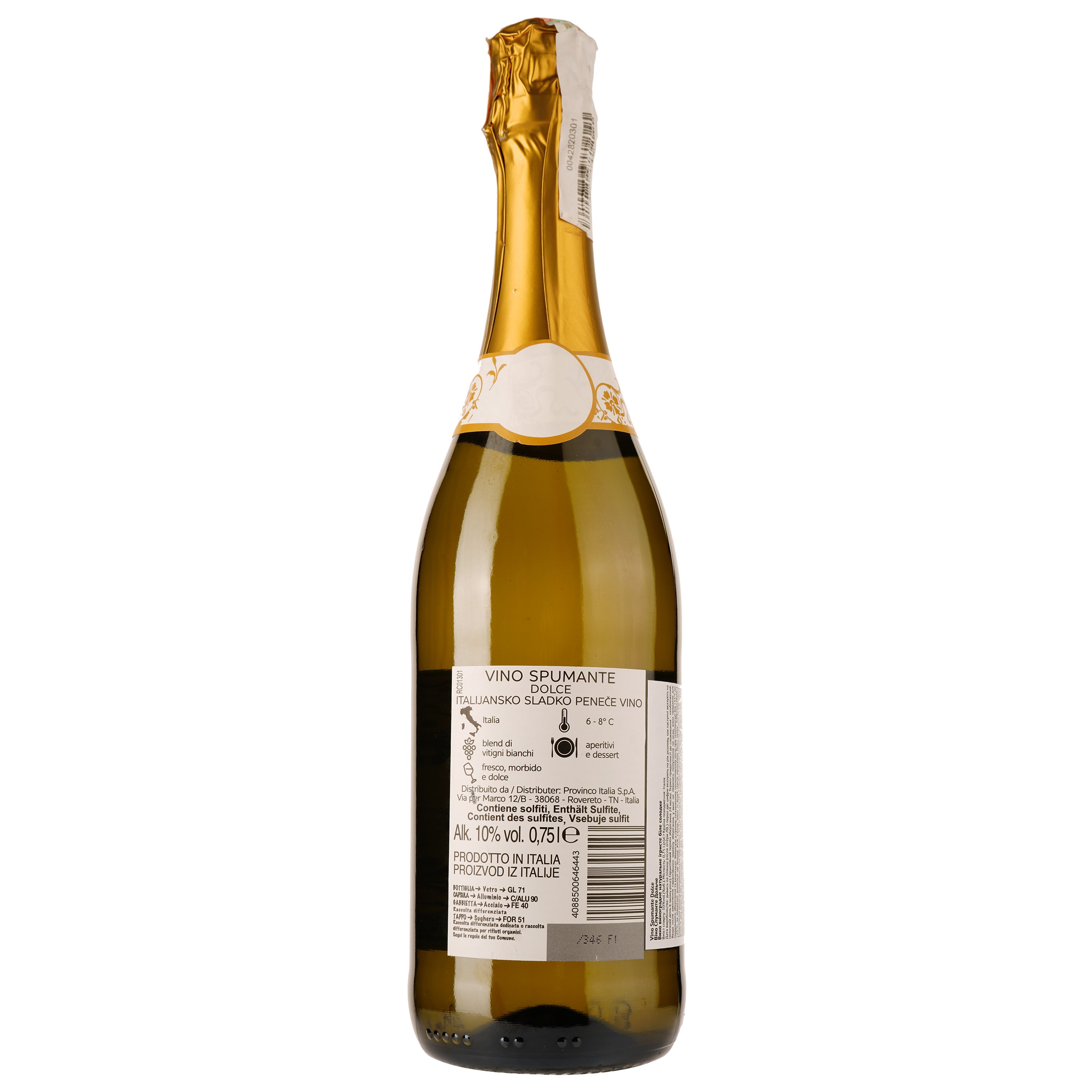 Вино игристое Provinco Italia Vino Spumante Dolce, белое, сладкое, 10%, 0,75 л - фото 2