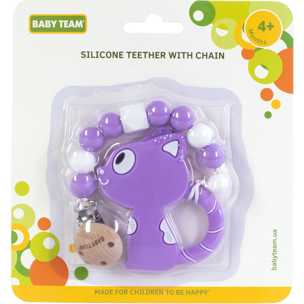 Прорезыватель силиконовый Baby Team с цепочкой (4055_котик) - фото 2