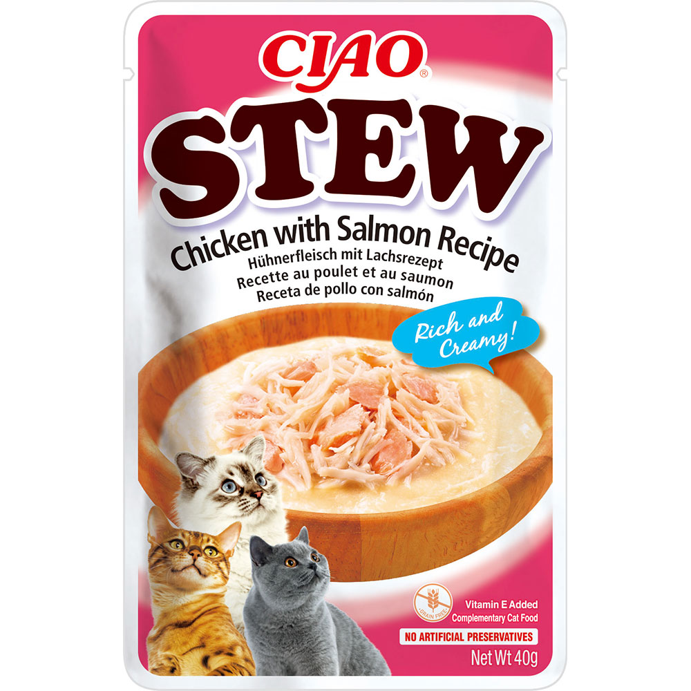 Вологий корм для котів Inaba Ciao Churu Stew з тушкованою куркою та лососем 40 г - фото 1
