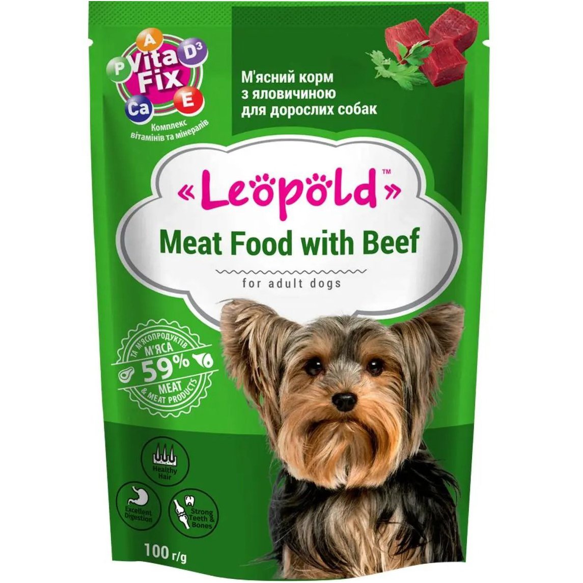 М'ясний делікатес для собак Леопольд з яловичиною 100 г - фото 1