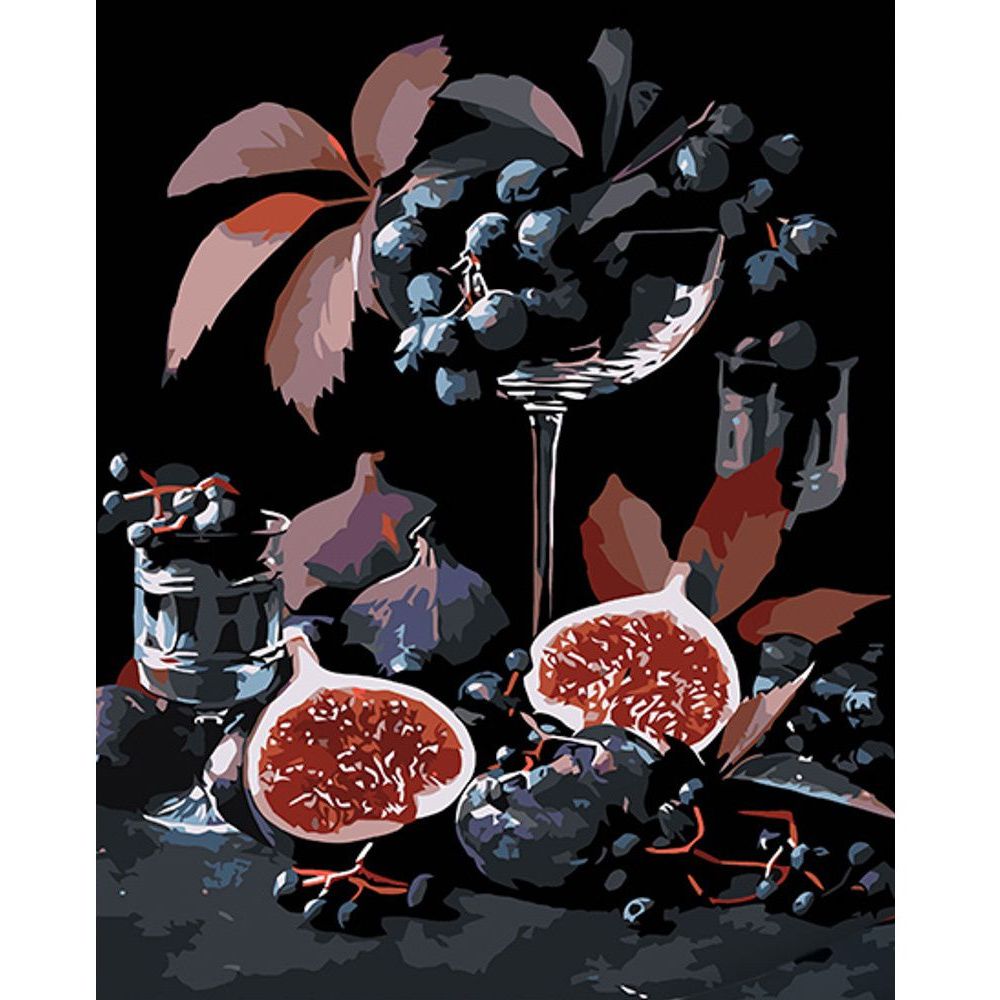 Набор для росписи по номерам Strateg Инжир и виноград на черном фоне 40х50 см (AH1045) - фото 1