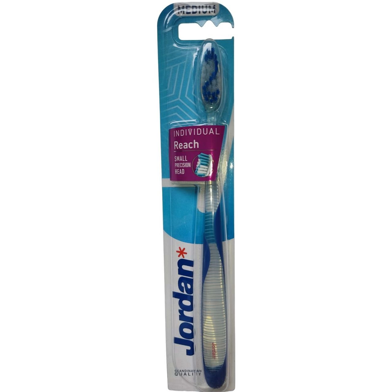 Дизайнерская зубная щетка Jordan Individual Reach средней жесткости синяя с прозрачным - фото 1