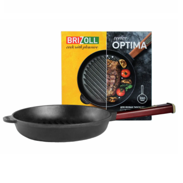 Сковорода-гриль Brizoll Optima-Bordo чугунная с ручкой, 28х5 см (O2850G-P2) - фото 3