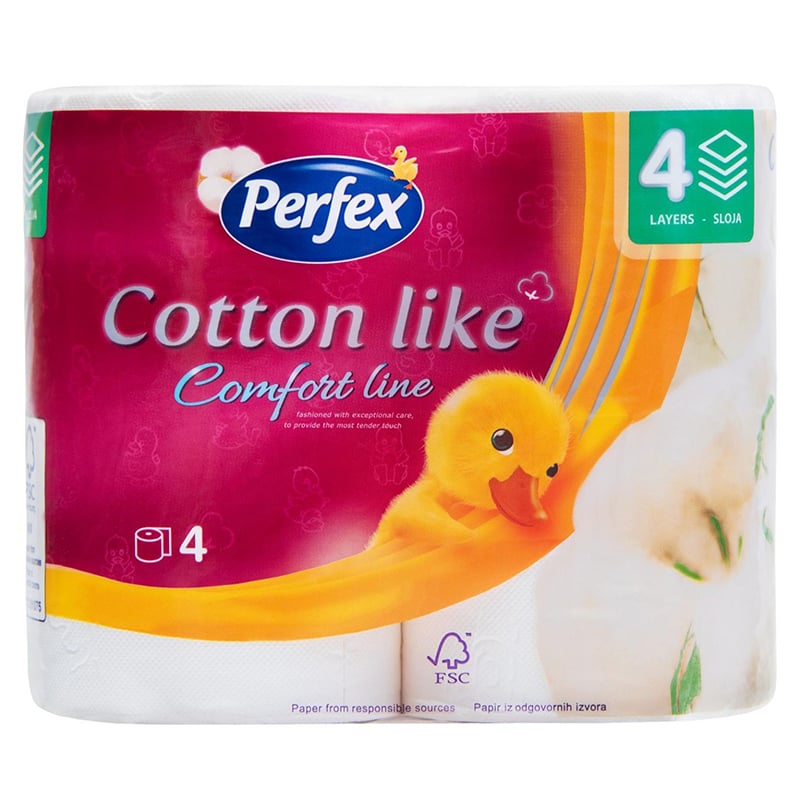 Четырехслойная туалетная бумага Perfex Cotton Comfort, 4 рулона - фото 1