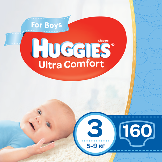 Набор подгузников для мальчиков Huggies Ultra Comfort 3 (5-9 кг), 160 шт. (2 уп. по 80 шт.) - фото 1