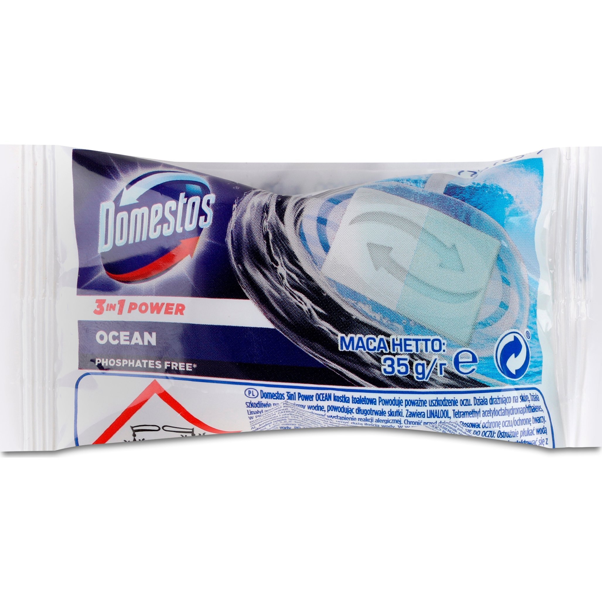 Блок для унитаза гигиенический Domestos 3in1 Power Ocean сменный 35 г - фото 1