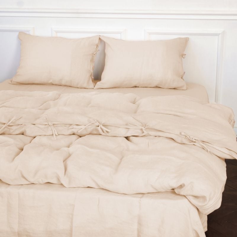 Комплект постельного белья MirSon Natural Linen Amalia лен двуспальный оранжево-розовый (2200008248734) - фото 1