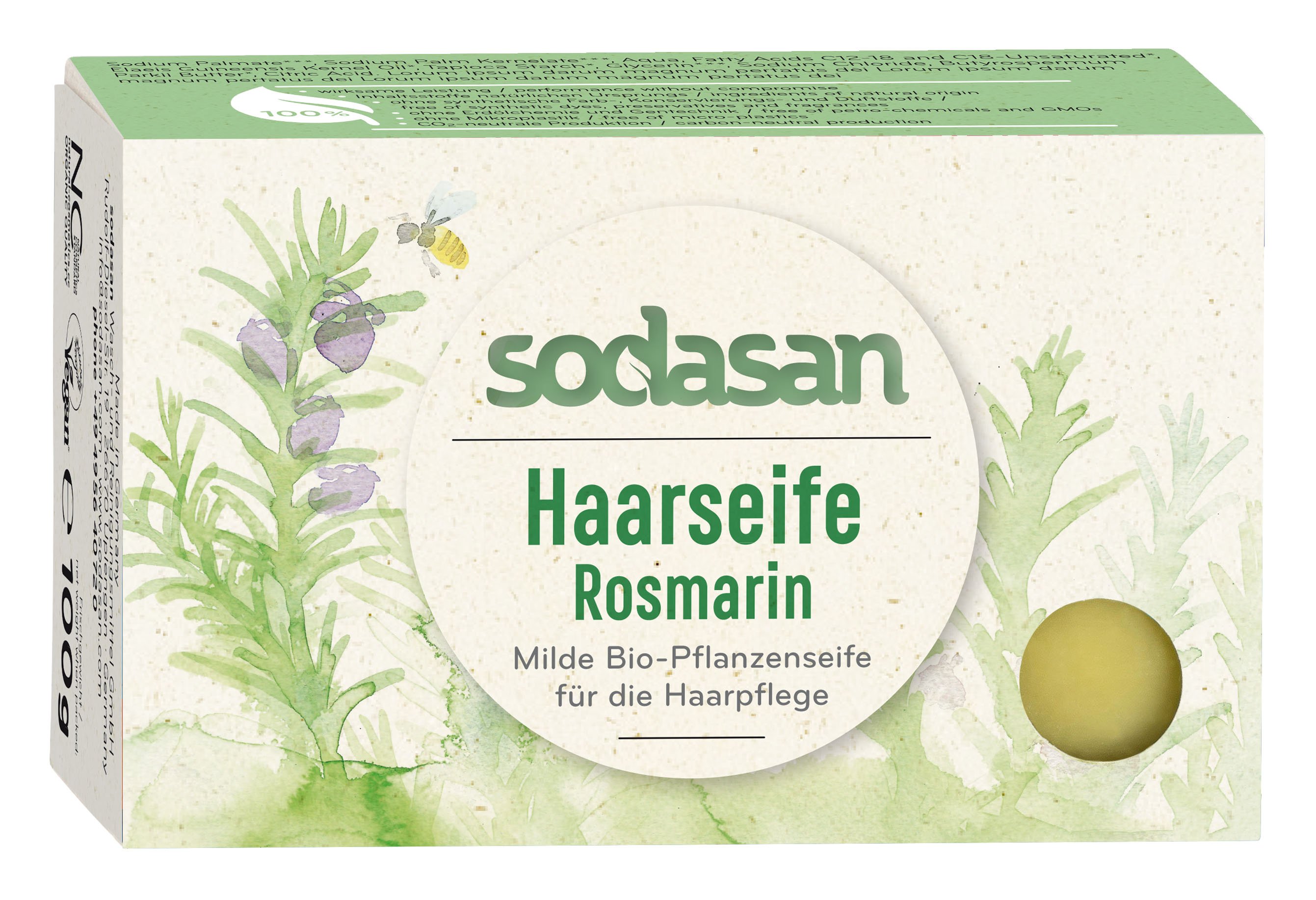 Органическое мыло-шампунь Sodasan Розмарин для роста и укрепления волос, 100 г - фото 1