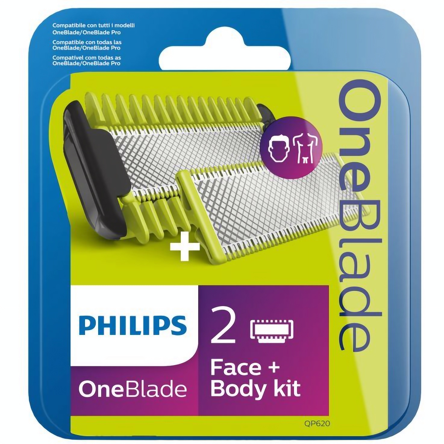 Сменные лезвия Philips OneBlade Face + Body, 2 шт. (QP620/50) - фото 1