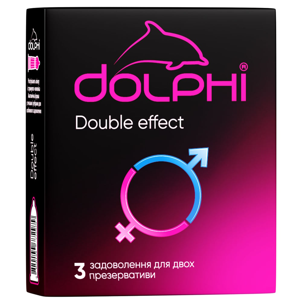 Презервативи латексні Dolphi Double effect з ребрами, точками та двома видами змазки: розігріваюча та анастетик, 3 шт. (DOLPHI/Double effect/3) - фото 1