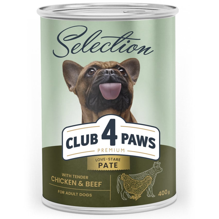 Вологий корм Club 4 Paws Premium Selection для дорослих собак, паштет з куркою та яловичиною, 400 г - фото 1