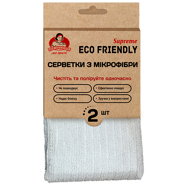 Салфетка из микрофибры универсальная Помічниця Eco Friendly Suprem 30х30 см 2 шт. в ассортименте - фото 3