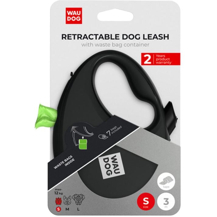 Повідець-рулетка для собак Waudog R-leash з контейнером для пакетів, світловідбивна стрічка, S до 12 кг, 3 м чорний - фото 6