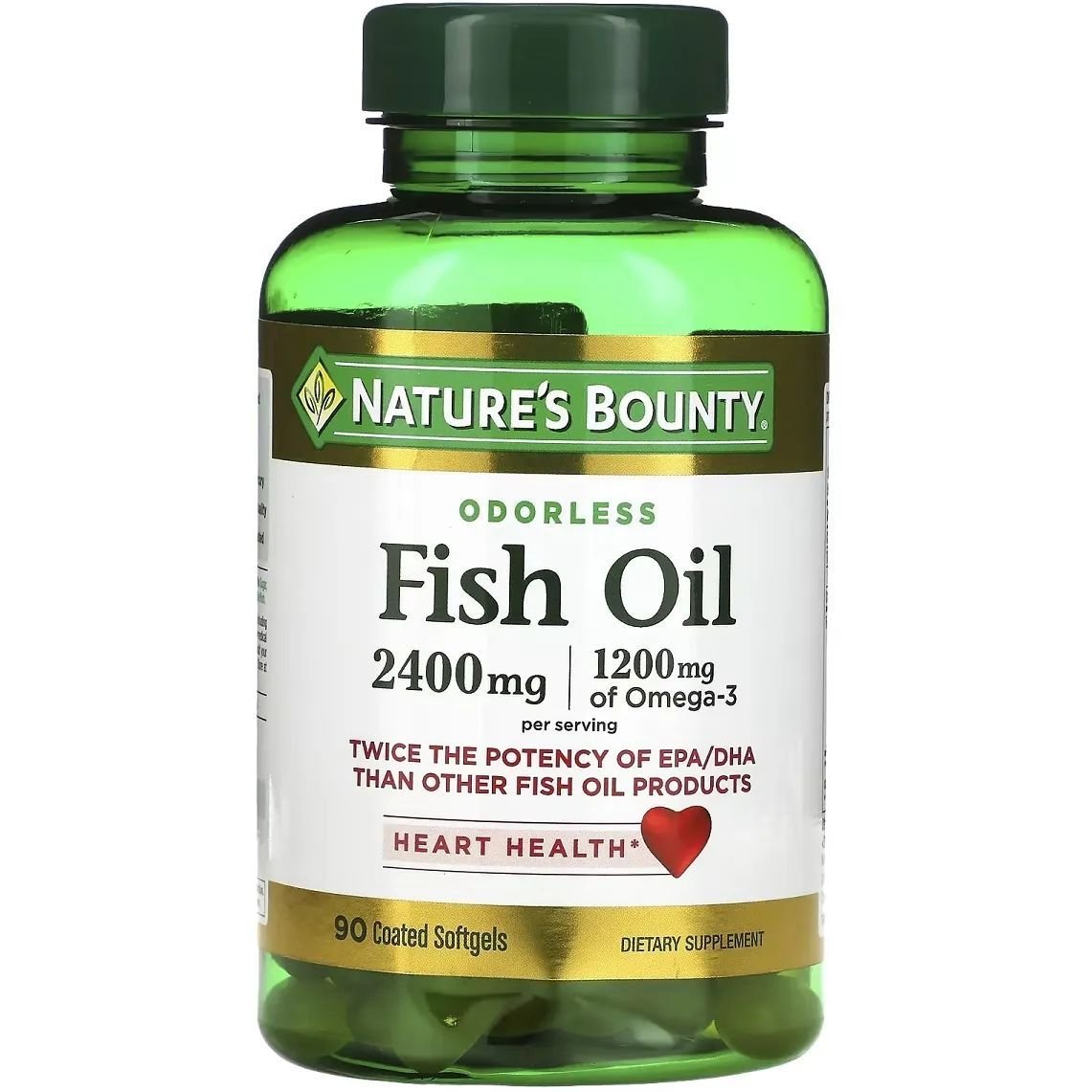 Рыбий жир Nature's Bounty Odorless Fish Oil 2400 мг 90 гелевых капсул - фото 1