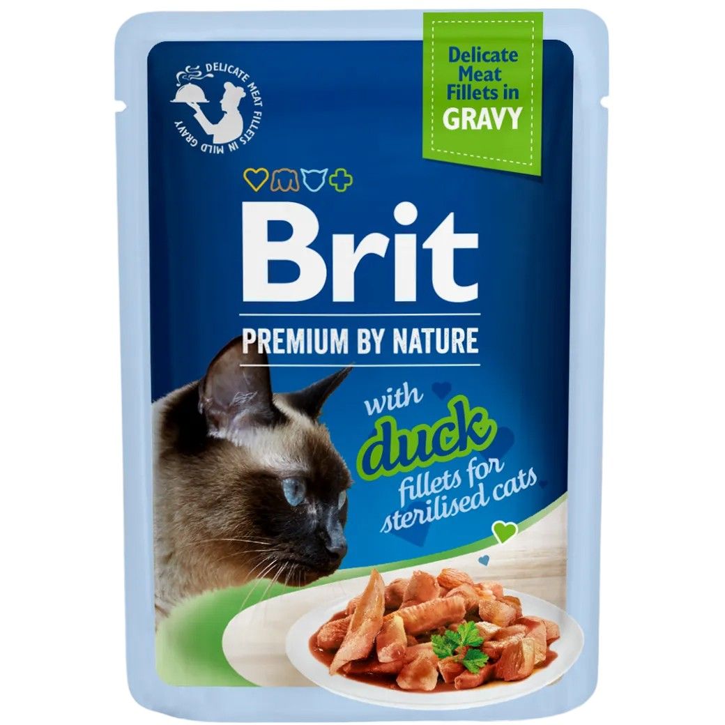 Вологий корм для стерилізованих котів Brit Premium Delicate Fillets in Gravy Duck for Sterilised філе в соусі качка 85 г - фото 1