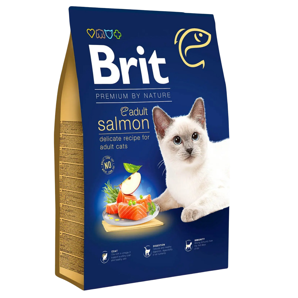 Сухий корм для котів Brit Premium, Nature Cat Adult Salmon, 8 кг (з лососем) - фото 1