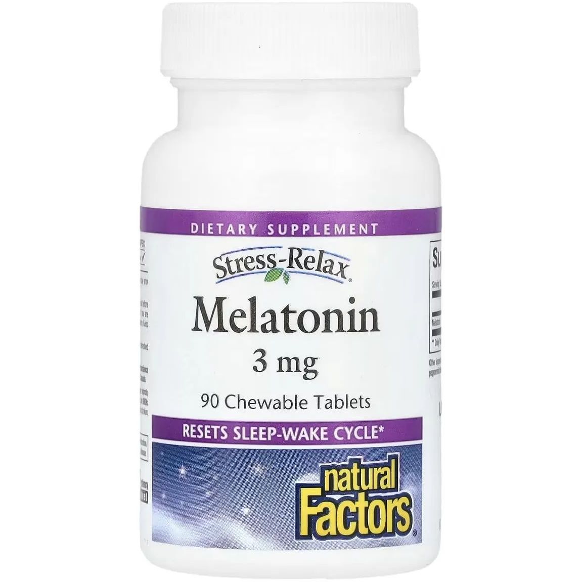 Мелатонін Natural Factors Stress Relax Melatonin 3 мг 90 жувальних таблеток - фото 1