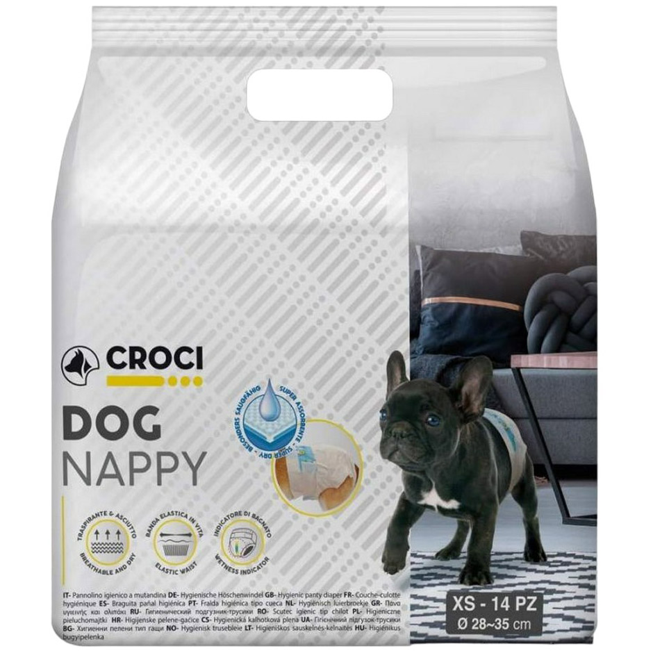 Суперпоглинаючі підгузки для собак Croci Dog Nappy з еластичною стрічкою XS вага 1-2 кг 28-35 см 14 шт. - фото 1