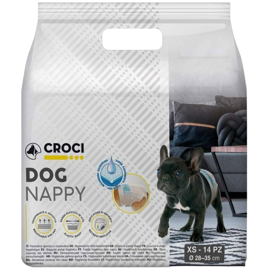 Супервпитывающие подгузники для собак Croci Dog Nappy с эластичной лентой XS вес 1-2 кг 28-35 см 14 шт. - фото 1