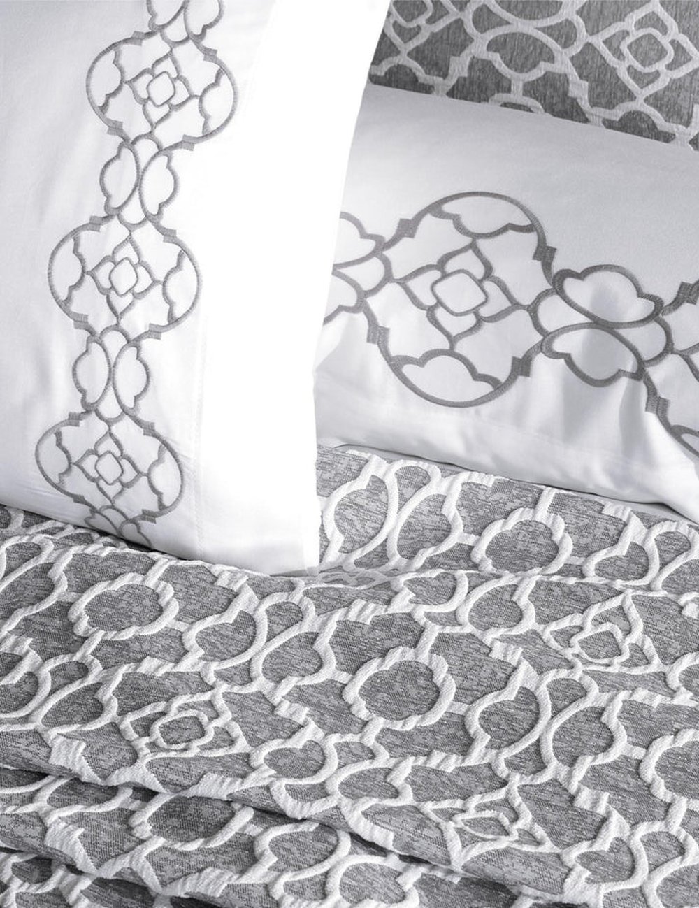 Комплект постельного белья Dantela Vita Victoria gri с вышивкой и жаккардовым покрывалом евро серый (svt-2000022328524) - фото 2