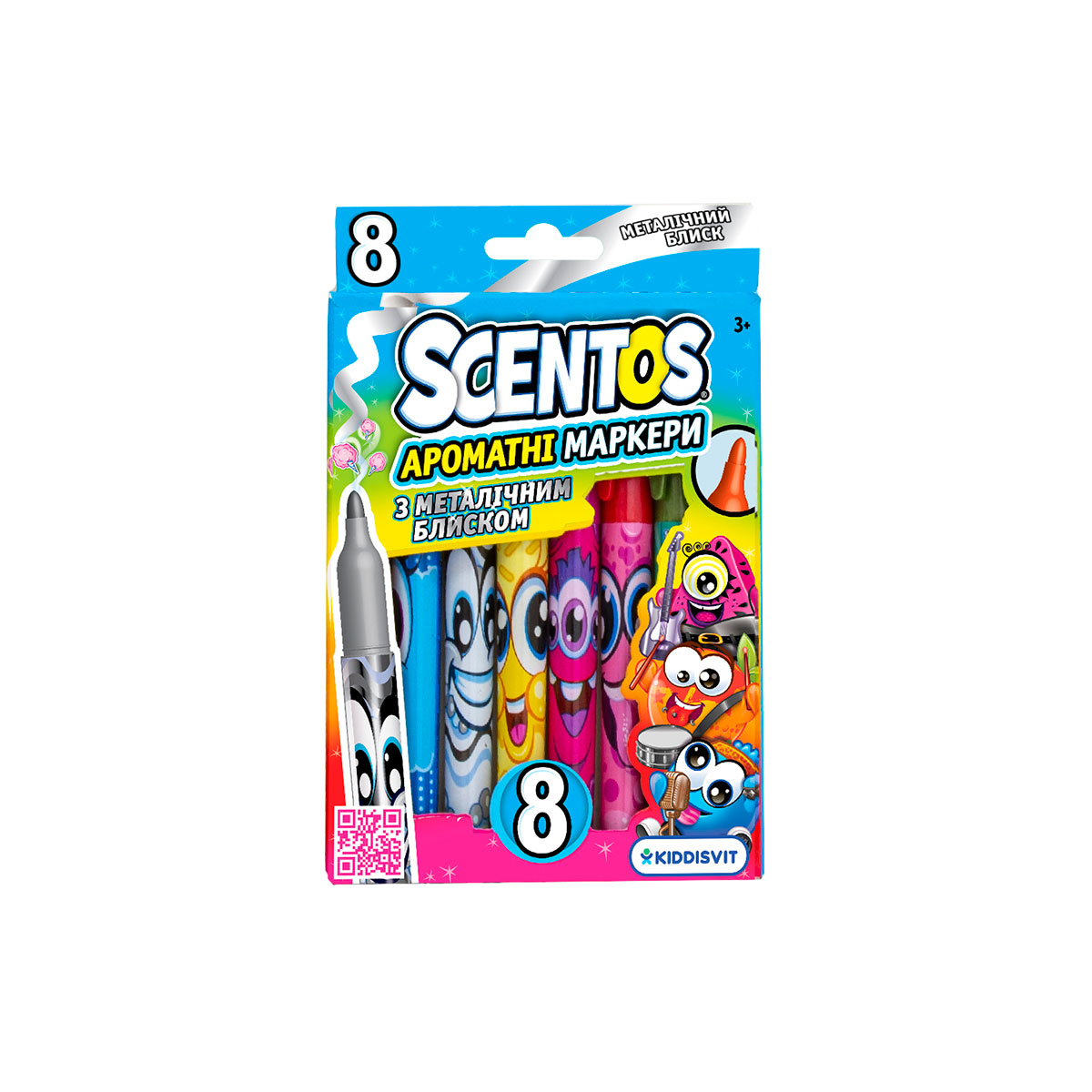 Набір ароматних маркерів для малювання Scentos Металевий блиск, 8 кольорів (40695) - фото 1